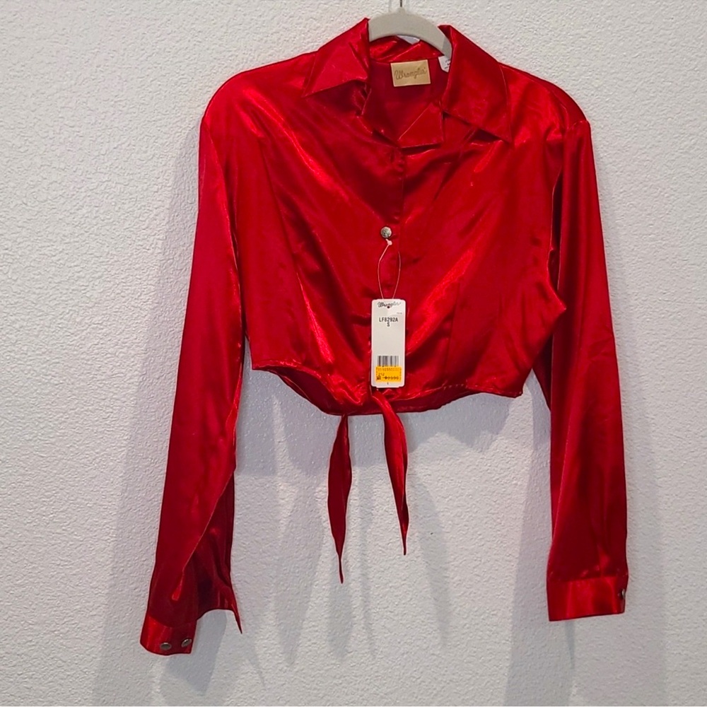 Deadstock Vintage Wrangler red satin crop top small y2k rhinestone cowgirl